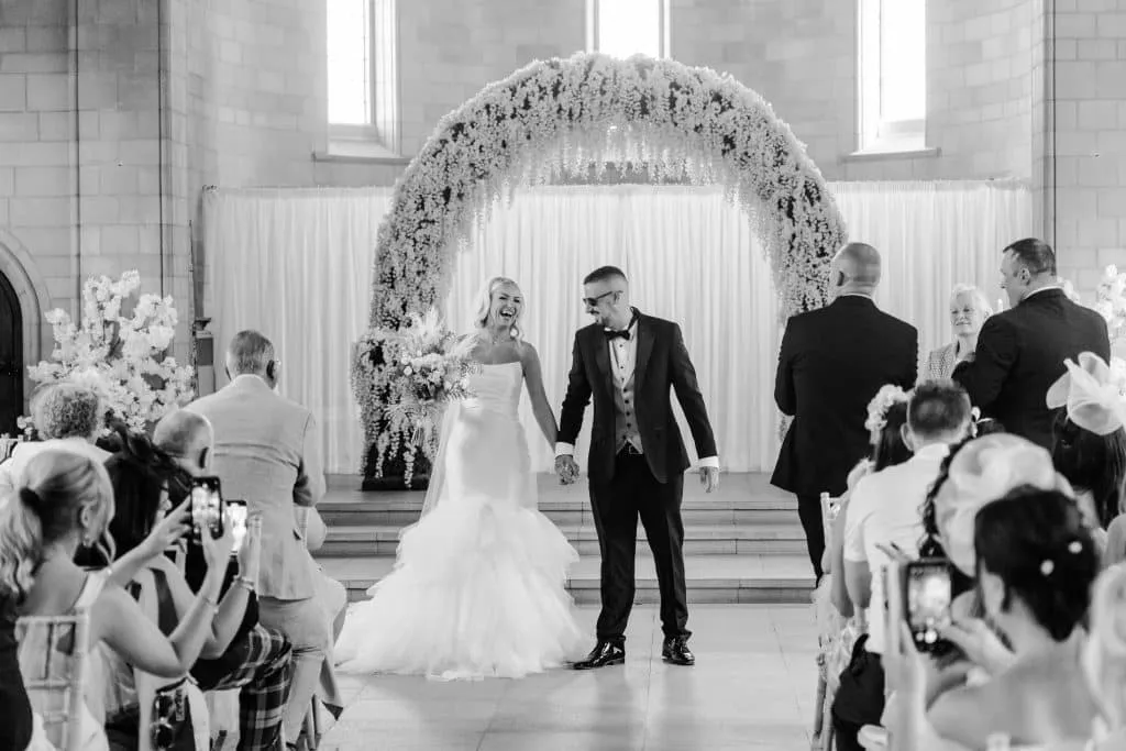 Sneaton Castle wedding - bride and groom at historic castle venue on Yorkshire coast