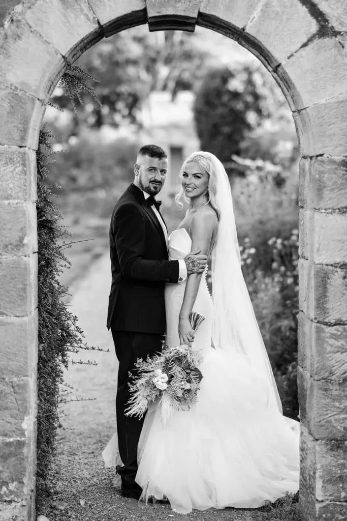 Sneaton Castle wedding - bride and groom at historic castle venue on Yorkshire coast
