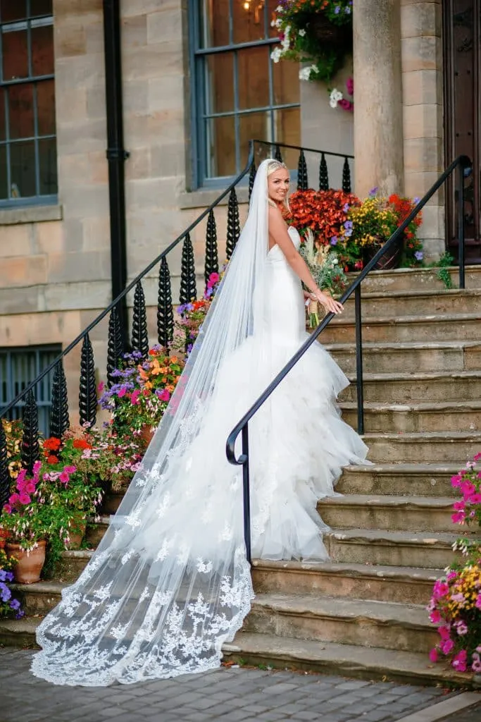 Sneaton Castle wedding - bride and groom at historic castle venue on Yorkshire coast