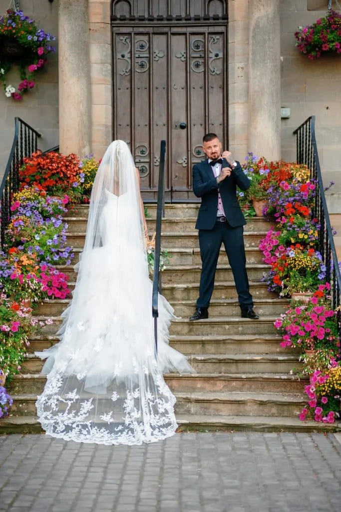 Sneaton Castle wedding - bride and groom at historic castle venue on Yorkshire coast