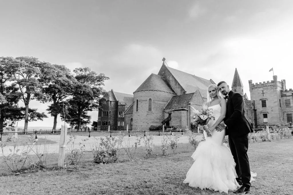 Sneaton Castle wedding - bride and groom at historic castle venue on Yorkshire coast